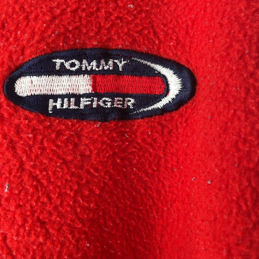 Tommy Hilfiger red fleece pullover with black zipper at the neck, large, AS IS - Picture 5 of 15